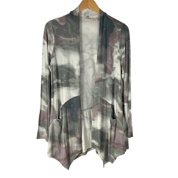 LOGO by Lori Goldstein Sweaters - LOGO by Lori Goldstein Watercolor‎ Pocket Cardigan Women S Gray Boho Lagenlook